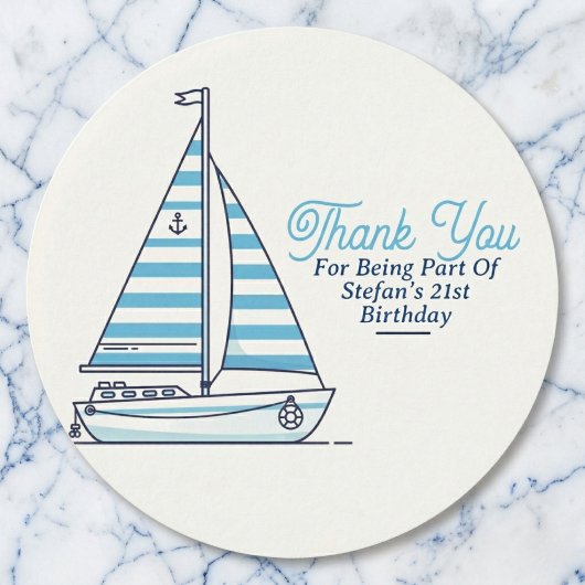 Personalized Nautical Sailboat Cabana Stripe Runder Aufkleber