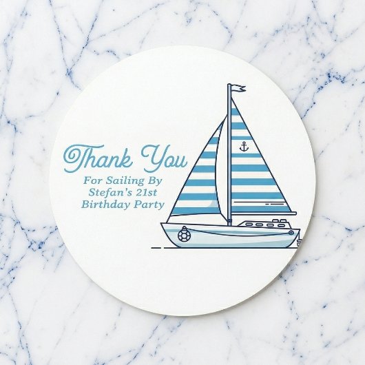 Personalized Nautical Sailboat Cabana Stripe Runder Aufkleber