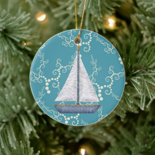 Personalized Nautical Sailboat Swirling Water Keramikornament
