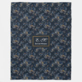 Personalized Navy Blanket Chic Gold Flowers Gift Fleecedecke (Vorderseite)