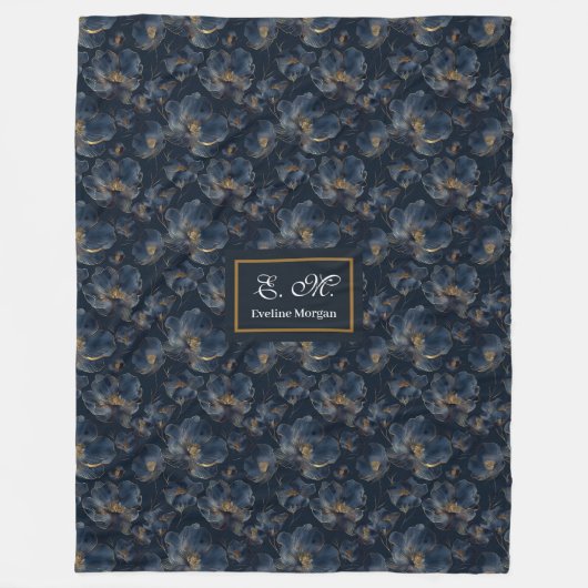 Personalized Navy Blanket Chic Gold Flowers Gift Fleecedecke (Vorderseite)