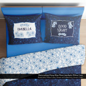 Personalized Navy Blue Floral Aesthetic Kissenbezug