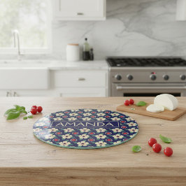 Personalized Navy Blue Floral Schneidebrett