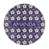 Personalized Navy Blue Floral Schneidebrett (Vorderseite)