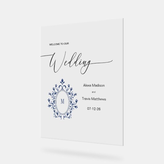 Personalized Navy Blue Monogram Wedding sign Acrylschild (Winkel)