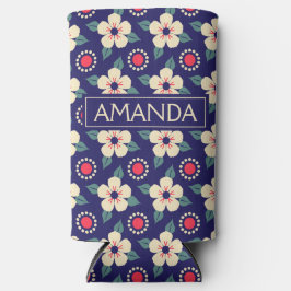 Personalized Navy Blue Vintage Floral Selters Dosenkühler