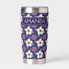 Personalized Navy Blue Vintage Floral Thermobecher