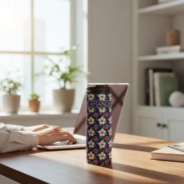 Personalized Navy Blue Vintage Floral Thermosbecher