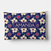 Personalized Navy Blue Vintage Floral Zubehörtasche (Rückseite)