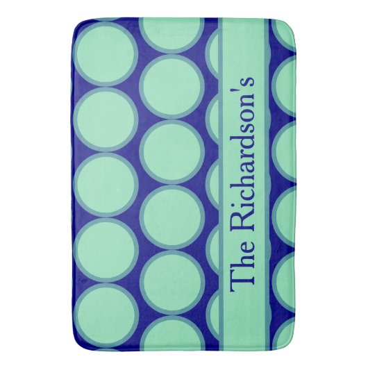 Personalized Navy Mint Polka Dot Pattern Modern  Badematte (Vorderseite Vertikal)