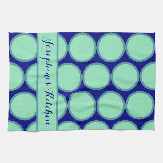 Personalized Navy Mint Polka Dot Pattern Modern  Geschirrtuch (Horizontal)