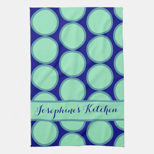 Personalized Navy Mint Polka Dot Pattern Modern  Geschirrtuch (Vertikal)