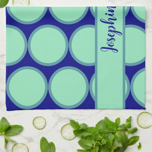 Personalized Navy Mint Polka Dot Pattern Modern  Geschirrtuch (Gefaltet)