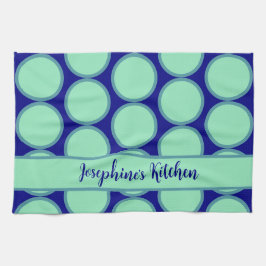 Personalized Navy Mint Polka Dot Pattern Modern  Geschirrtuch