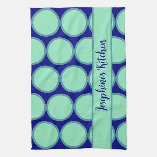 Personalized Navy Mint Polka Dot Pattern Modern  Geschirrtuch (Vertikal)