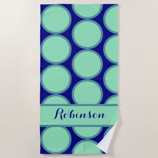 Personalized Navy Mint Polka Dot Pattern Modern  Strandtuch (Vorderseite)