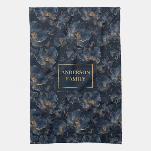 Personalized Navy Towel Chic Gold Flower Accent Geschirrtuch
