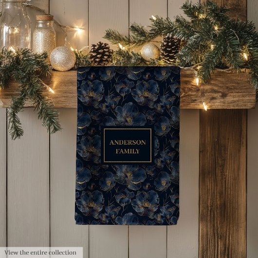 Personalized Navy Towel Chic Gold Flower Accent Geschirrtuch
