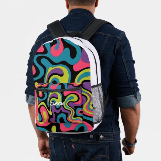 Personalized Neon Abstract Pattern — Retro Design Bedruckter Rucksack (Insitu (Modell))