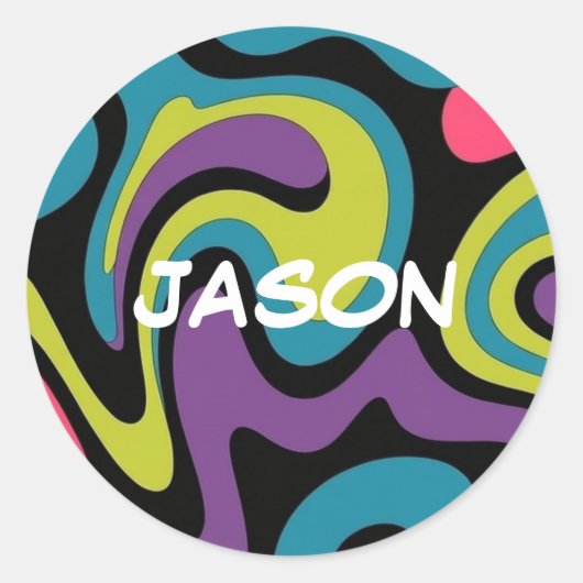 Personalized Neon Abstract Pattern — Retro Design Runder Aufkleber (Vorderseite)