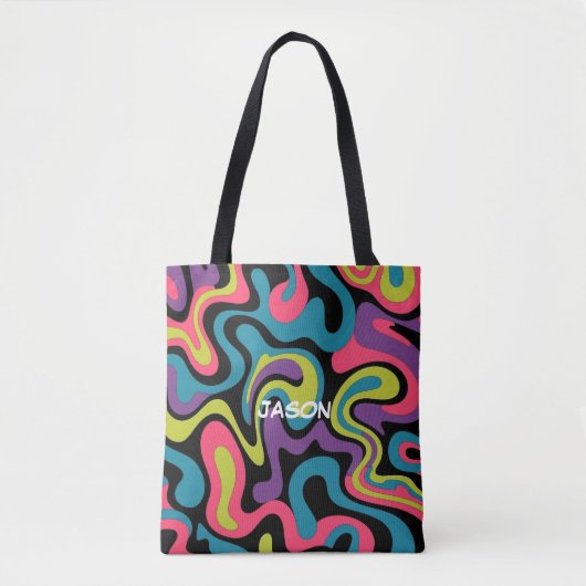 Personalized Neon Abstract Pattern — Retro Design Tasche (Vorderseite)