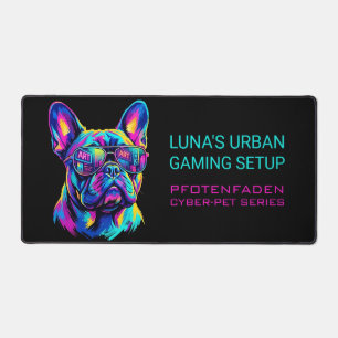 Personalized Neon French Bulldog Gaming Schreibtischunterlage
