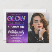Personalized Neon Glow Birthday Invitation Photo Einladung (Vorderseite)