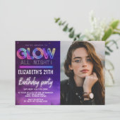 Personalized Neon Glow Birthday Invitation Photo Einladung (Stehend Vorderseite)