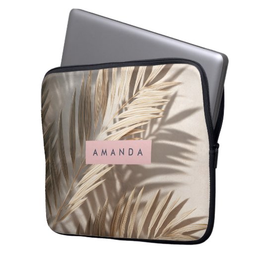 Personalized Neutral Palm Shadows Tropical Laptopschutzhülle (Vorderseite Links)