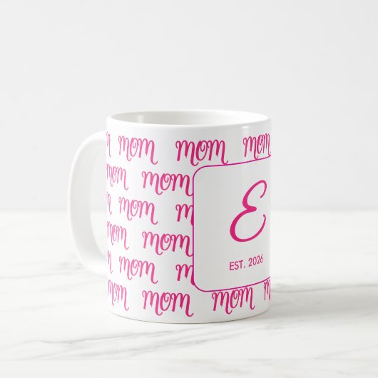 Personalized New Mom Established Pink Name Kaffeetasse (Vorderseite Links)