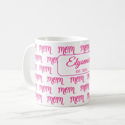 Personalized New Mom Established Pink Name Kaffeetasse (Vorderseite Links)
