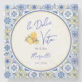 Personalized Newlywed Mediterranean Coastal Home  Steinuntersetzer (Vorderseite)