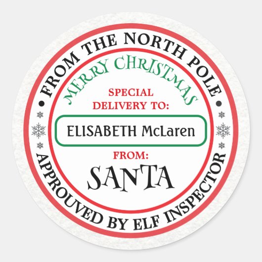 Personalized North Pole Santa Name Sticker (Vorderseite)