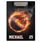 Personalized Number and Name Baseball Ball on Fire Klemmbrett (Vorderseite)