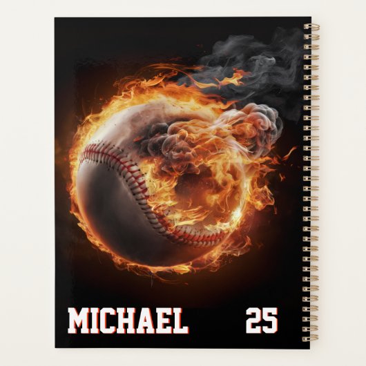 Personalized Number and Name Baseball Ball on Fire Planer (Rückseite)