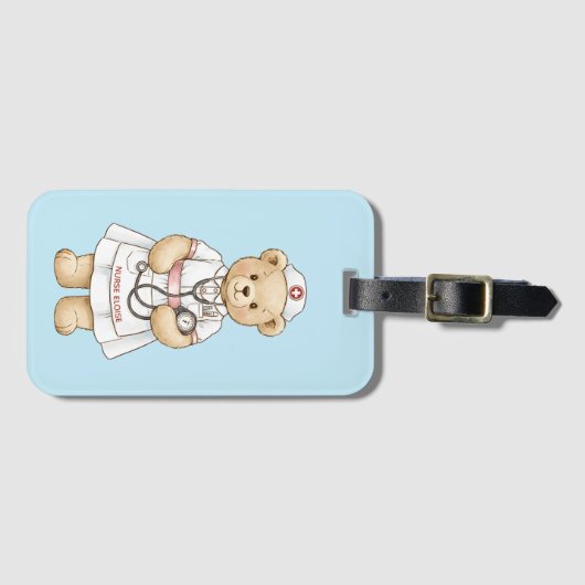 Personalized Nurse Teddy Bear Custom Name Nursing Gepäckanhänger (Vorderseite (Horizontal))