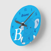 Personalized Nursery Blue Round Clock Runde Wanduhr (Winkel)