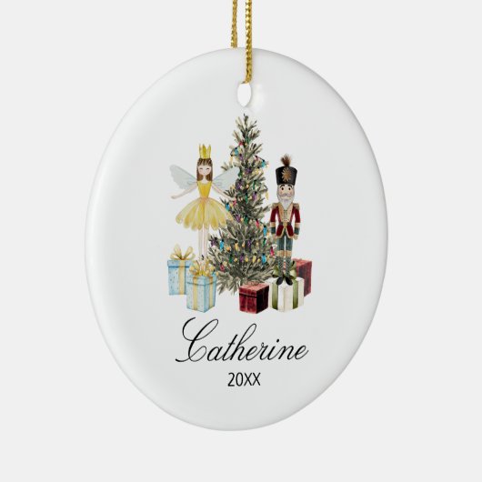 Personalized Nutcracker and Fairy Christmas Tree Keramik Ornament (Rechts)