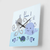 Personalized Ocean Blue Sea Life Baby Clock Quadratische Wanduhr (Winkel)