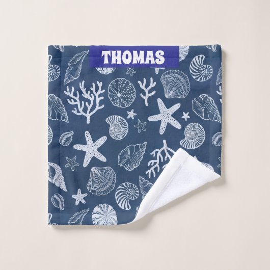 Personalized Ocean Seashell & Starfish Towel Badhandtuch Set (Waschlappen)