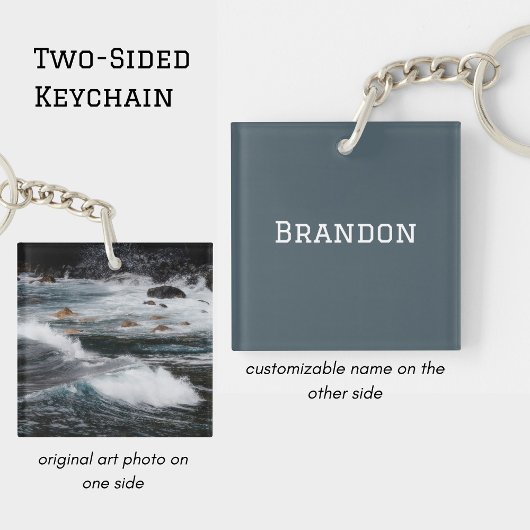 Personalized Ocean Wave Photo Minimal Men's Name Schlüsselanhänger