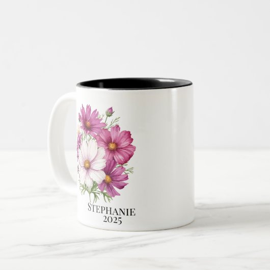 Personalized October Cosmos Birth Flower Mugs Zweifarbige Tasse (Vorderseite Links)