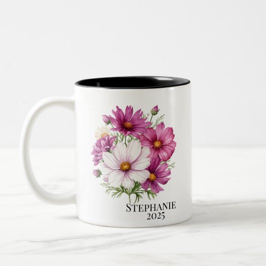 Personalized October Cosmos Birth Flower Mugs Zweifarbige Tasse (Links)