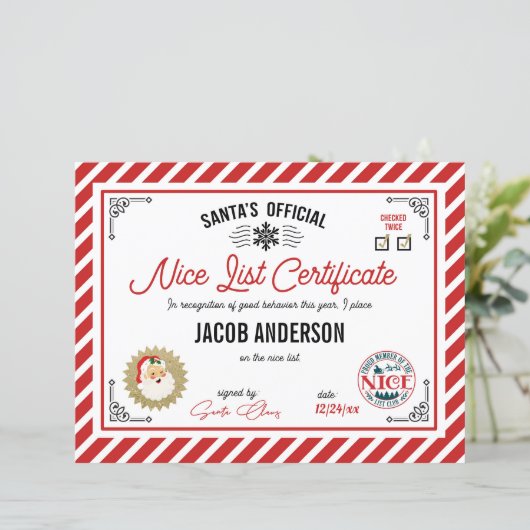 Personalized Official Santa Nice List Certificate (Stehend Vorderseite)