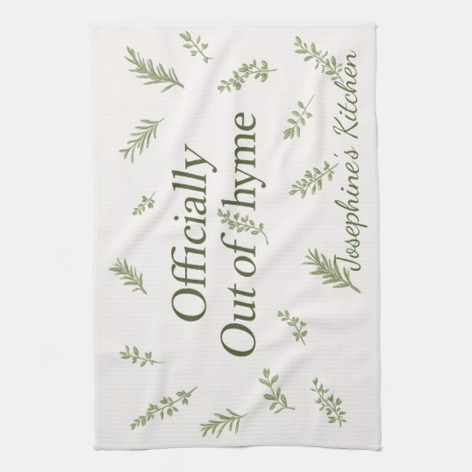Personalized Officially Out of Thyme Funny Kitchen Geschirrtuch (Vertikal)
