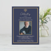 Personalized Old Money Navy Blue Funeral  Einladung (Stehend Vorderseite)