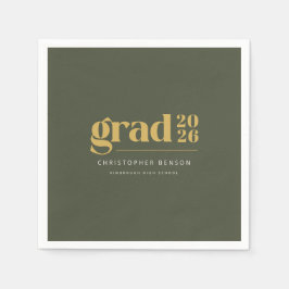 Personalized Olive Green Gold 2026 Graduation Serviette
