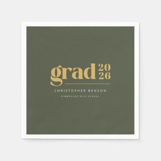 Personalized Olive Green Gold 2026 Graduation Serviette (Vorderseite)