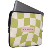 Personalized Olive Green Retro Checkered Wave Laptopschutzhülle (Vorne Rechts)