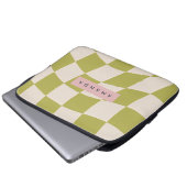 Personalized Olive Green Retro Checkered Wave Laptopschutzhülle (Vorne Knopf)